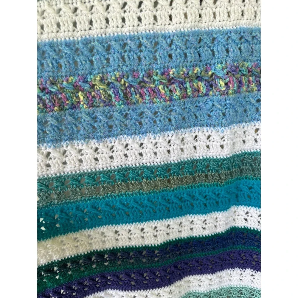 Handmade Handcrafted By Jane Wilson Sailing Ocean Crochet Stripe Baby Blanket